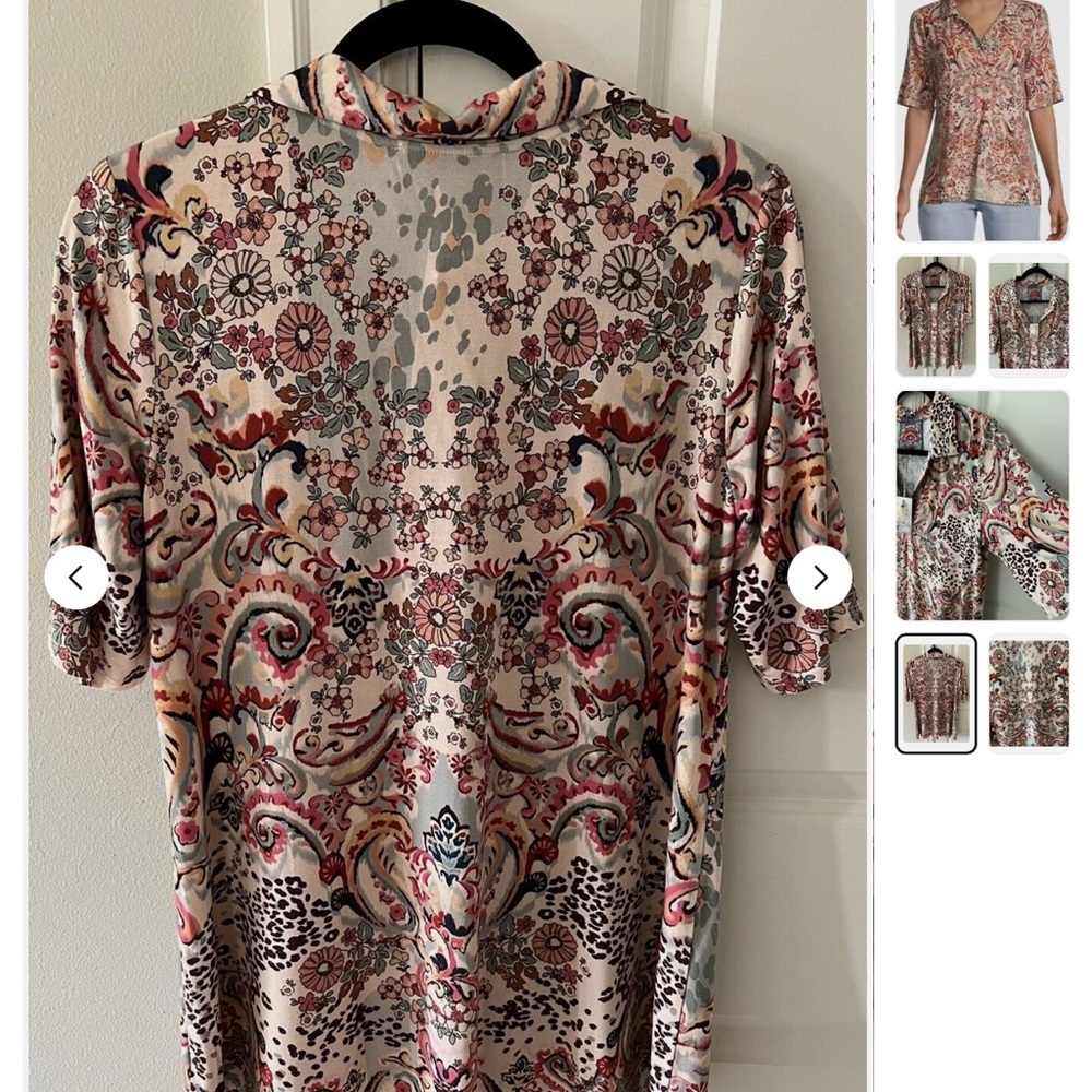 Johnny Was Beige Multi Paisley Print Tunic Blouse - Picture 3 of 8